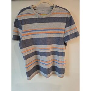John Bartlett Consensus Mens Large Blue Grey Orange Striped Super Soft Tee Shirt